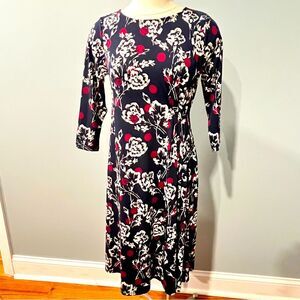 A Pea in the Pod Maternity Black & White Floral Red Polka Dot 3/4 Sleeve Dress S